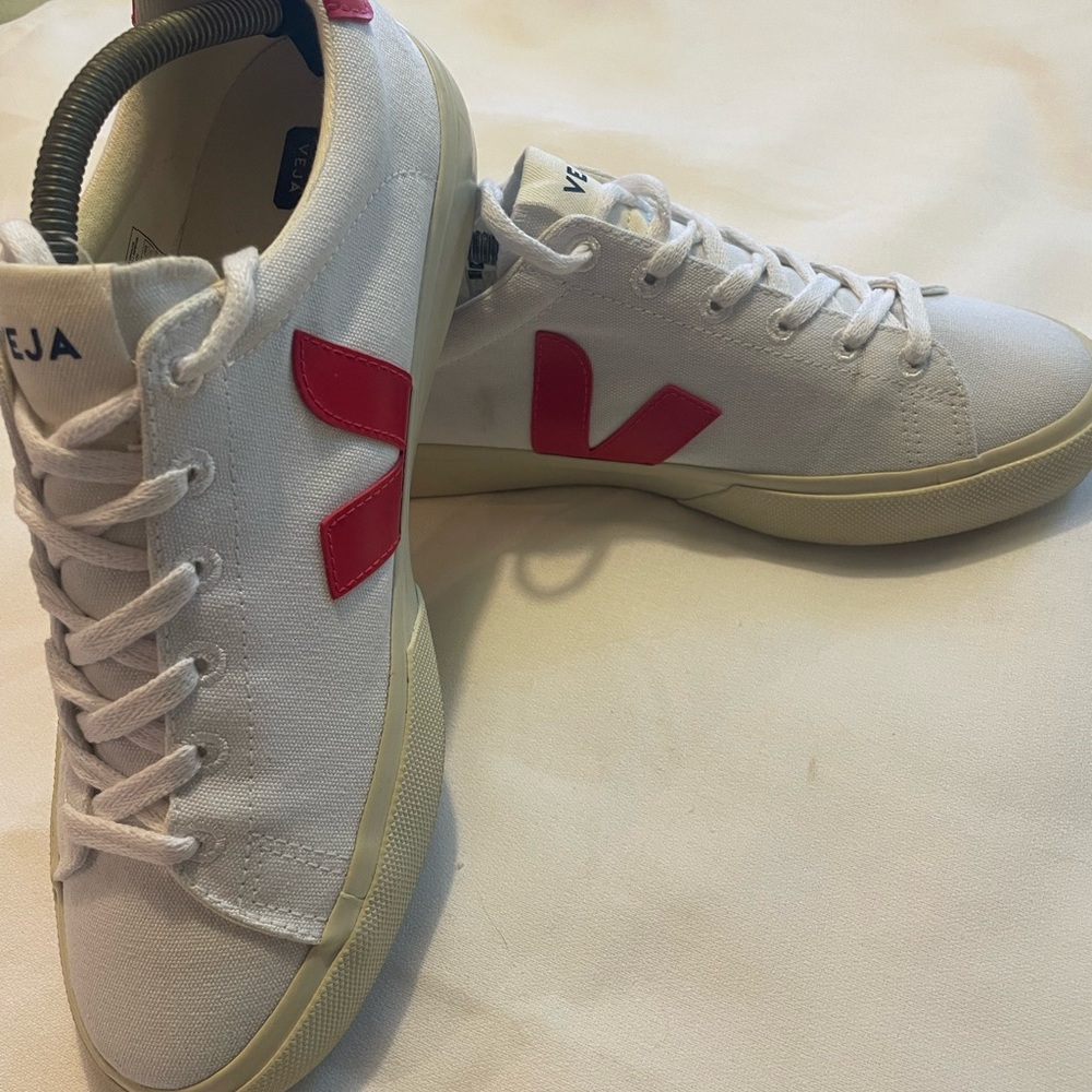 Veja White Sneakers with Red Accents